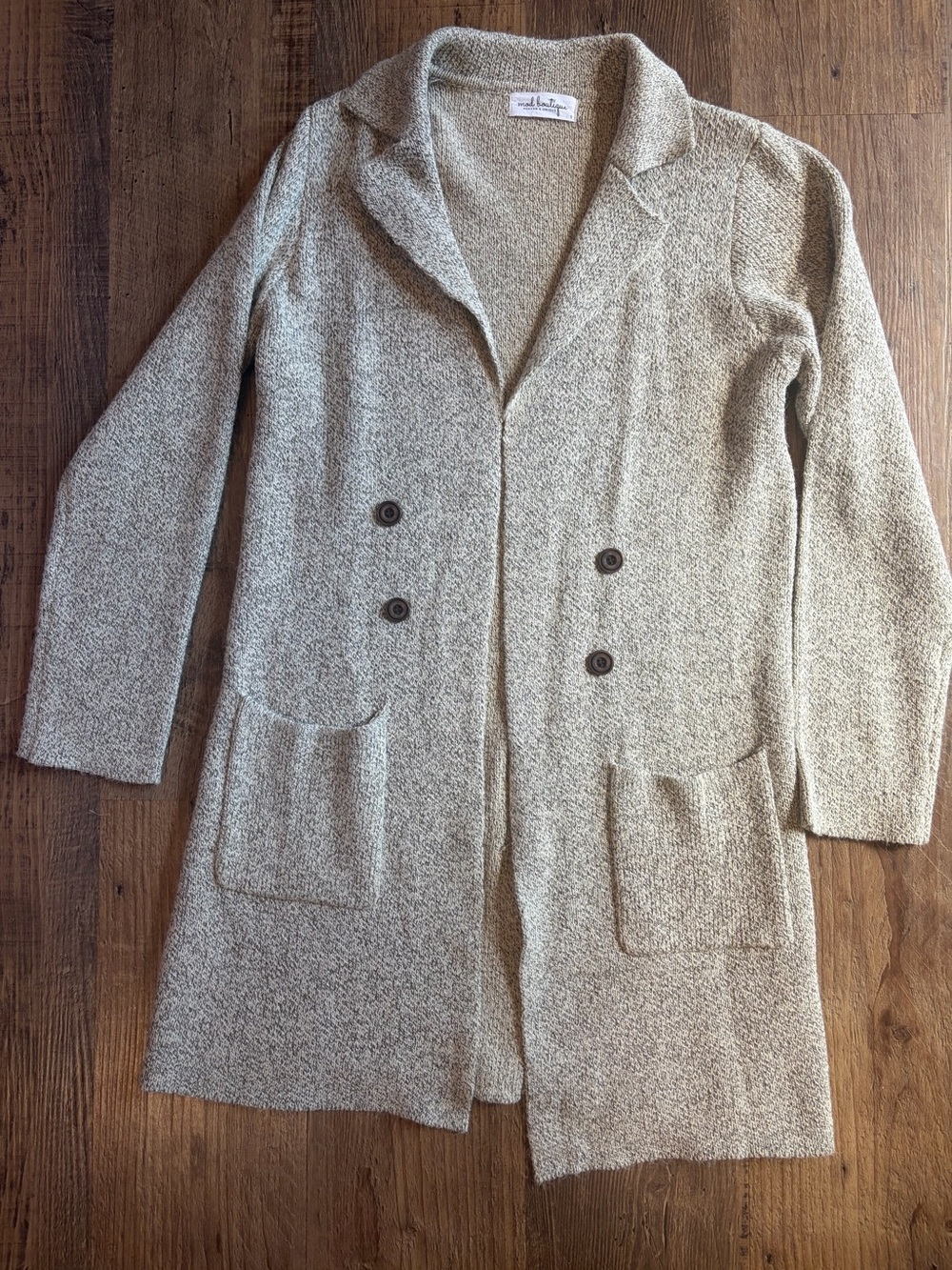 Open-Front Knit Coatigan in Light Taupe
